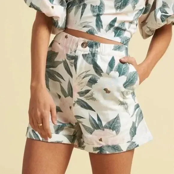Billabong x The Salty Blonde Floral Shorts Womens 30 High Rise Cuffed Tropical - Picture 1 of 14